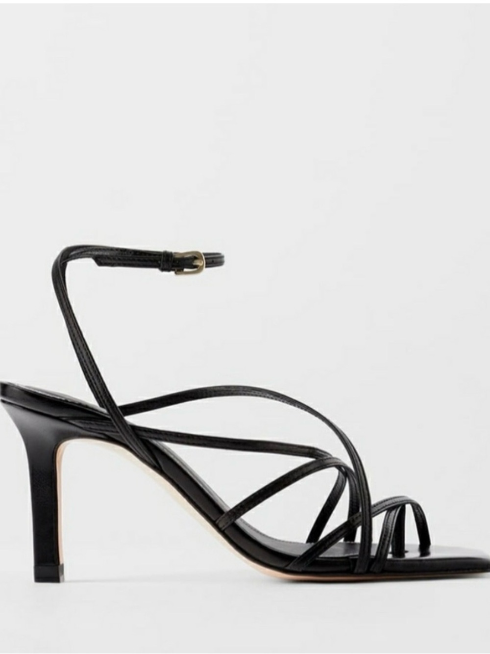 Zara Strappy Square-Toe Black Heeled Sandals, Size 6 1/2. Made in Spain - Picture 2 of 11